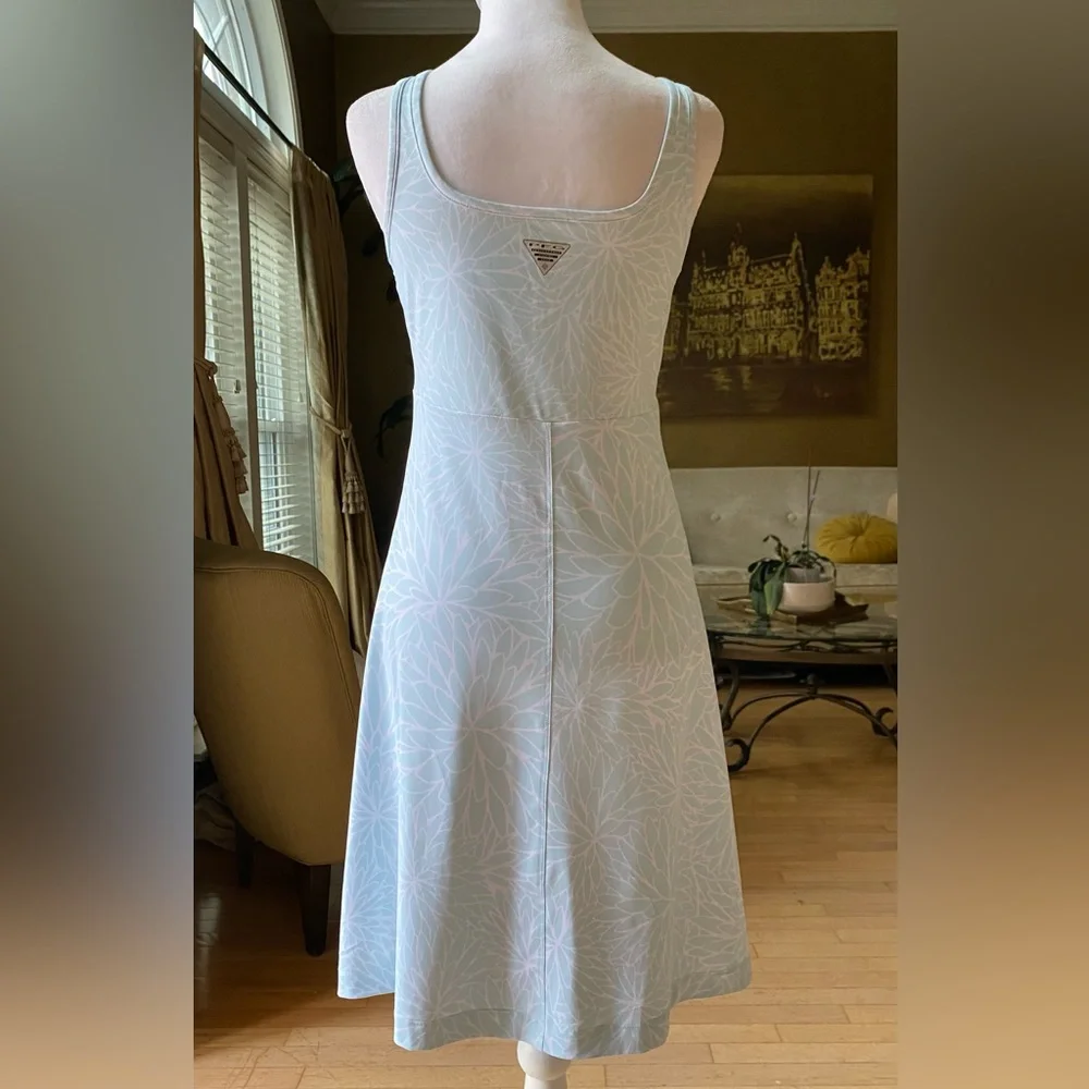 Columbia PFG Aqua Blue Floral Print Tank Dress UPF 50 Moisture Wicking Freezer - Picture 3 of 14
